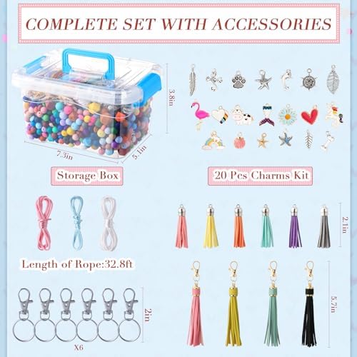 Hotop 342 Pcs Silicone Beads for Keychain Making Kit, 12mm15mm Round 14mm17mm Polygonal Silicone Rubber Beads for Keychain DIY Necklace Bracelet Jewelry Making Supplies