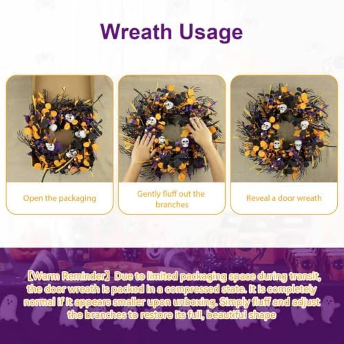 20 Inches Halloween Wreath Halloween Wreaths for Front Door Gothic Wreaths