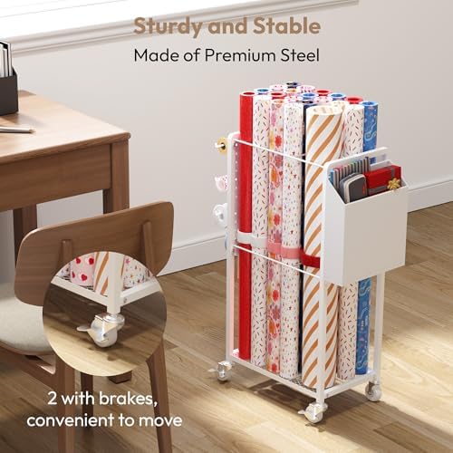 Wrapping Paper Storage Cart Station with 12PCS Slap Bands
