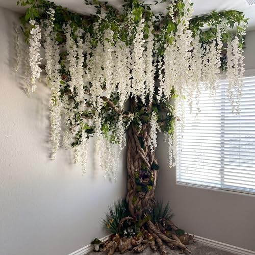 Giegxin Wisteria Hanging Flowers Cherry Blossom Tree Paper Decor, White