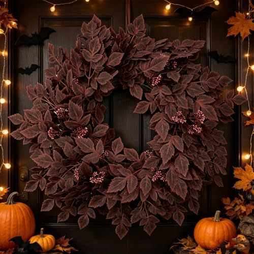 GIAUMA 26" Fall Artificial Cimicifuga Leaves Wreath for Front Door Burgundy