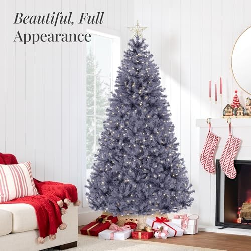 Best Choice Products 4.5ft Pre-Lit Charcoal Gray Christmas Tree, Full Artificial Holiday Decoration w/ 362 Branch Tips, 175 Lights, Foldable Base