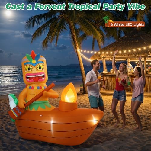 Lewondr 5FT Inflatable Tiki Luau Decor, Boat Luau Party Decorations