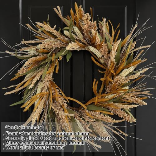 22in Fall Harvest Grain Wheat Farmhouse Wreaths for Front Door