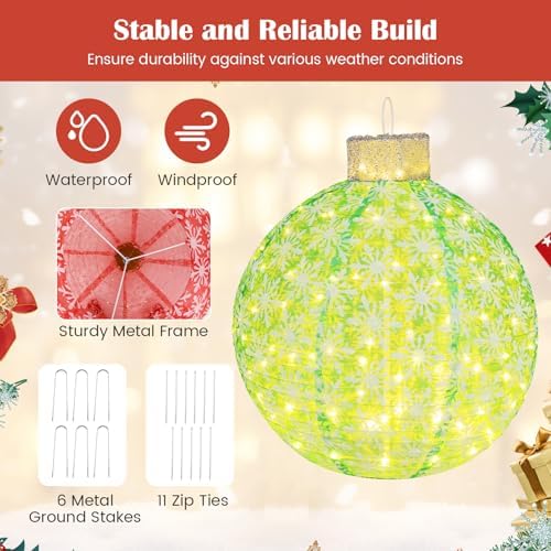 Tangkula 3 Pieces Christmas Lighted Pop up Holiday Ball Ornaments Decor