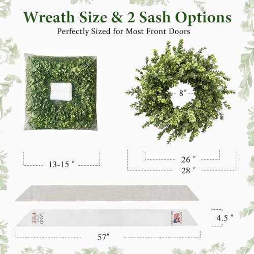 26 Inch Boxwood Wreaths for Front Door,Faux Greenery Wreath