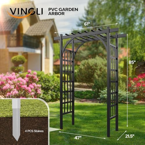 VINGLI Garden Arbor, PVC Wedding Arch for Ceremony Party, Garden Trellis for Climbing Plants Outdoor, Arch Backdrop Stand for Garden, Backyard, Wedding, Lawn (Black)