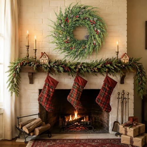 24" Artificial Christmas Cedar Wreath with Berry for Front Door Decoration