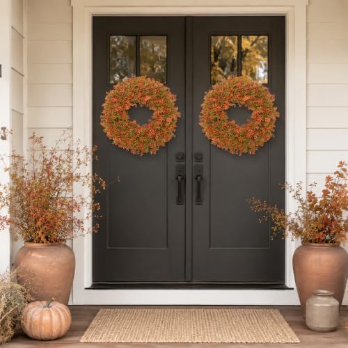 26 Inch Fall Wreaths for Front Door, Large Artificial Fall Boxwood Wreath