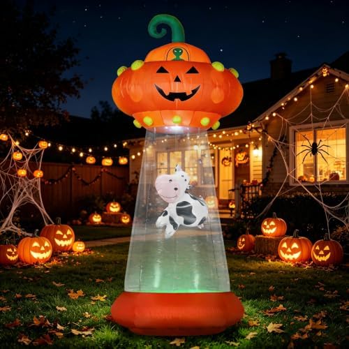 Domkom 8 FT Halloween Inflatable Pumpkin UFO Decoration for Outdoor Yard