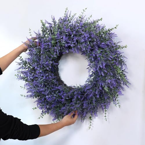 26" Artificial Lavender Eucalyptus Wreath for Front Door Decor(Purple)