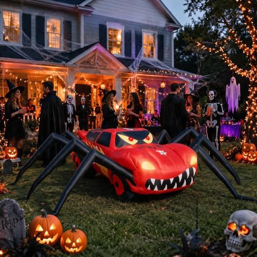 15FT Red Spider Car Halloween Inflatables Outdoor Decorations Built-in LEDs