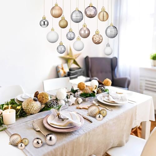 Lunmon 72 Pcs Christmas Ball Ornaments Bulk Champagne Gold Silver White
