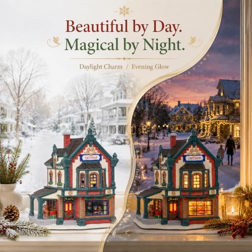 MUMTOP Ceramic Christmas Village Houses,Lighted Gift Shop Gingerbread House
