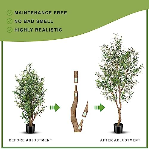 FEELEAD 7ft Faux Olive Tree with Natural Olive Branches & Realistic Leaves