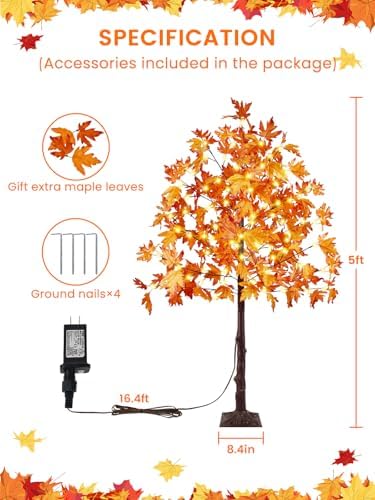 2 Pack 5FT 200 LED Lighted Maple Tree, Artificial Fall Tree Outdoor/Indoor