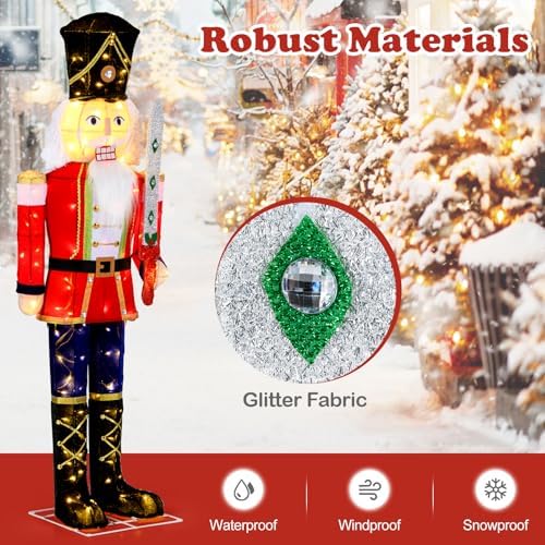 Tangkula 5 FT Christmas Lighted Nutcracker Holding Glitter Sword Decoration