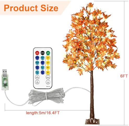 2 Pack 6FT 130 LED Lighted Maple Tree - Thanksgiving Decor Artificial Fall Tree with 13 Branches, 13 Acorns 260 Leaves, Remote 8 Modes, Timing, DC 5V Safe for Outdoor Wedding Party Autumn Decor