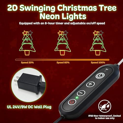 Christmas Tree Neon Sign, Tree LED Neon Light for Home Decor, 8H Timer & Speed Adjust, Festive Xmas Decorations Wall Art, Holiday Party Bedroom Living Room Cafe Bar