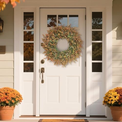 26"Artificial Eucalyptus Wreath with Seed for Front Door Decor(Fall Orange)