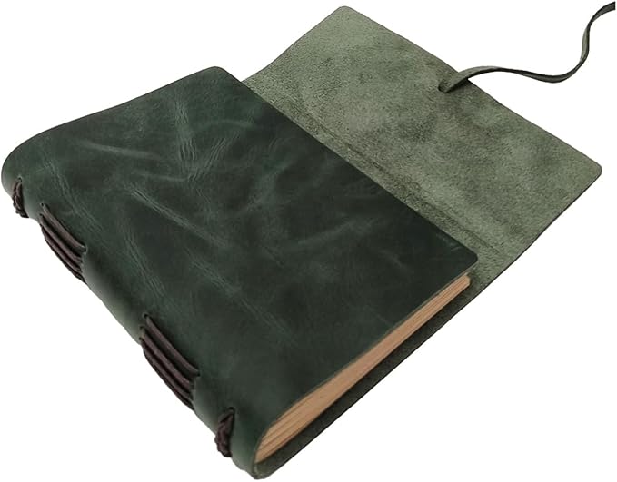 Green Notebook Journal - Genuine Leather Journals for Writing Small Size Diary 5.5x7.5 Inch, Notepad For Women and Man, Gifts,Work,Travel Dark Green