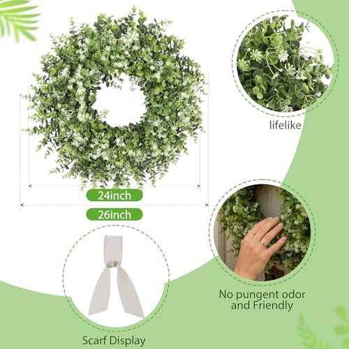 26 Inch Faux Boxwood Wreath for Front Door, All Season Green Wreath