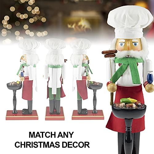 Clever Creations Grillmaster Santa 14 Inch Traditional Wooden Nutcracker, Festive Christmas Décor for Shelves and Tables