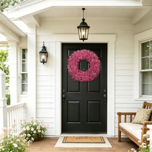 24" Fuchsia Artificial Floral Wreath for Front Door Outside All Seasons