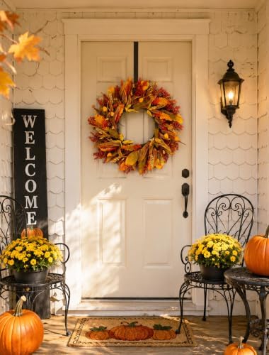 26" Fall Wreaths for Front Door: Autumn Eucalyptus Leaf Wreath