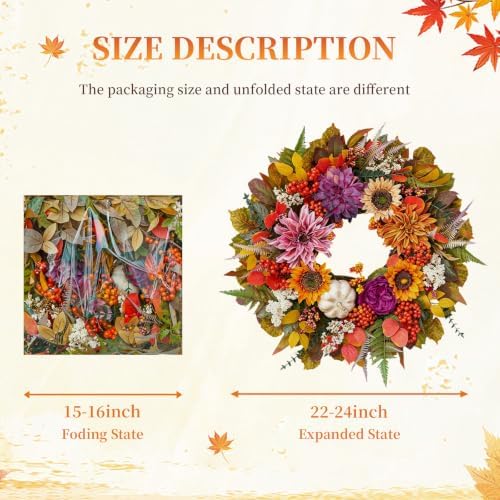 Fall Wreaths for Front Door 24" Vintage Purple Autumn Harvest Wreath