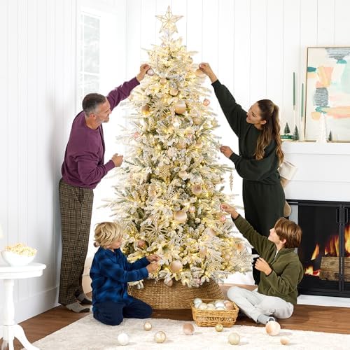 Best Choice Products Full Flocked Aspen Christmas Tree, 12ft Pre-lit Realistic Noble Fir w/ 1,800 Glowing LED Lights, 2-in-1 White & Multicolor