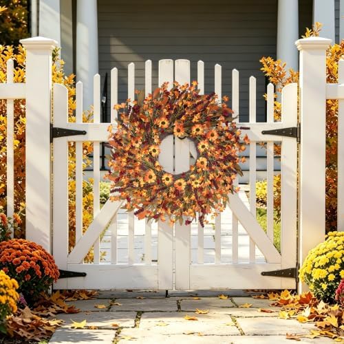 Ghrdopy 24 Inch Fall Wreath Front Door, Artificial Daisy Decor