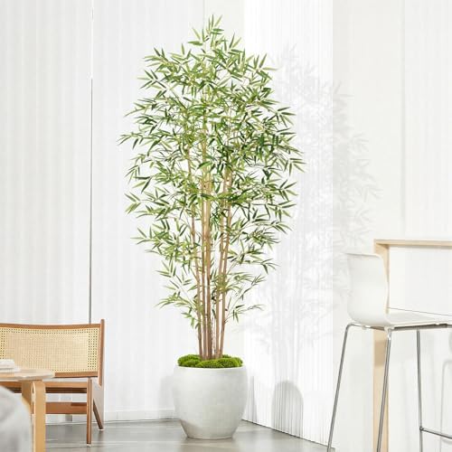 Artificial Bamboo Tree, Fake Bamboo Plant 6FT Tall with 6 Natural Real Bamboo Trunks, Artificial Tree Indoor Decor Faux Silk Tree for Home Office Living Room Modern Decor