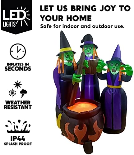 Joiedomi 6 FT Tall Halloween Inflatables Three Witch Around Cauldron with Flame Light Yard Outdoor Decoration Blow Up with Build-in LEDs for Halloween Party Indoor, Outdoor Inflatables Decorations