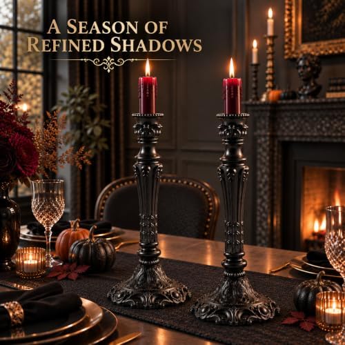Gothic Victorian Candlesticks Set of 2, Black Metal Taper Candle Holders