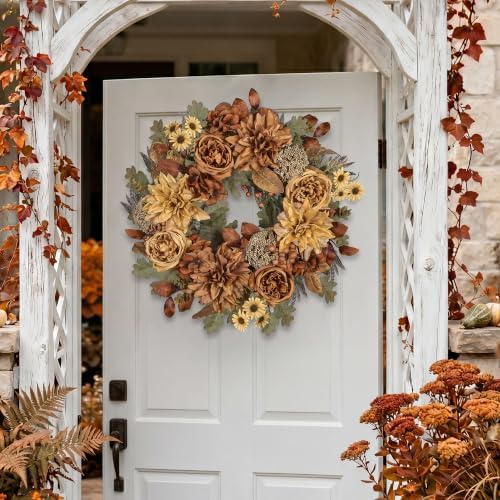 24in Fall Wreaths for Front Door Artificial Autumn Wreath