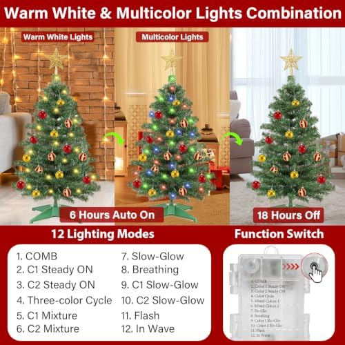 3 Ft Artificial Christmas Tree for Tabletop, Mini Xmas Tree with 4-Leg Stable Base, Small Xmas Tree for Indoor Outdoor Holiday Home Office Party Christmas Decorations (Green)