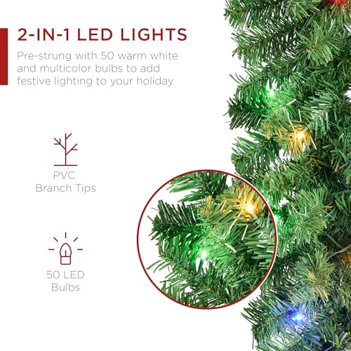 Best Choice Products 9ft Pre-Lit Battery Powered Christmas Garland for Stairs, Traditional Fireplace Holiday Decoration w/ 50 2-in-1 LED Lights