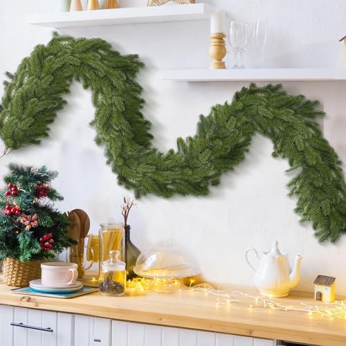 Lyrow 2 Pcs 12 ft Deluxe Thick Christmas Pine Garland Faux Greenery Garland