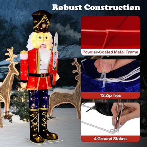 Tangkula 5 FT Christmas Lighted Nutcracker Holding Glitter Sword Decoration