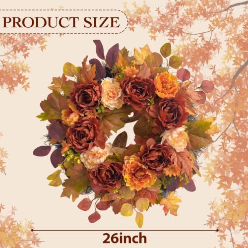 26Inch Full Fall Wreaths for Front Door Outside, Peony Hydrangea Wreath, Large Autumn Wreath for Home Porch, Fall Wreath for Porch Thanksgiving & Harvest Decor