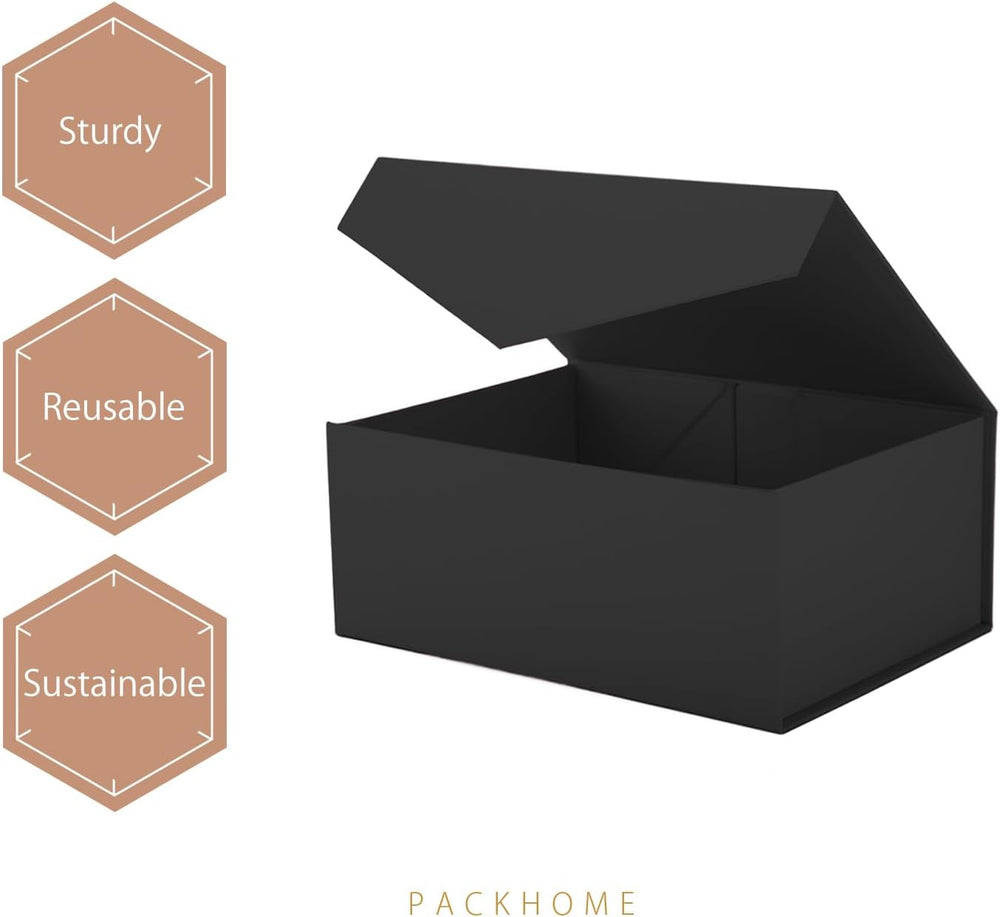 6 Black Gift Boxes 9x6.5x3.8in with Magnetic Lids
