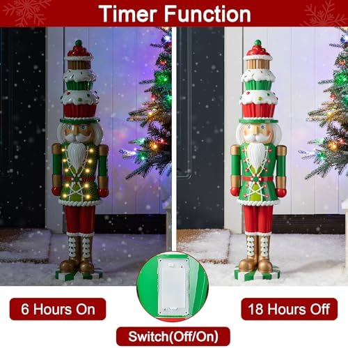 Glitzhome 28" H Lighted Christmas Nutcracker,Indoor/Outdoor Resin Porch Decor with 10 Warm Lights & Timer for Xmas Porch Lawn Yard Display