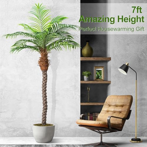 7ft Tall Artificial Phoenix Palm Tree for Outdoor Indoor Decor, Large Faux Coconut Silk Palm Tree Tropical Fake Tree Perfect for Outside Patio Poolside Home Office Decor (Set of 2)