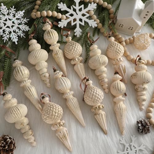 Yunlly 18 Pcs Neutral Christmas Ornaments Ivory Xmas Tree Decor