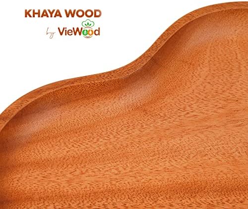VieWood Heart Wooden Plates Set of 3 Unbreakable Classic Appetizer Plates, Easy Cleaning & Light weight for Dishes Snack, Dessert (Khaya, 4.1" & 6.3" & 8.7")