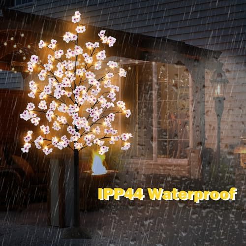 Uieke Cherry Blossom Tree, 6FT 96 Fairy Lights Artificial Lighted Tree for Home Inside Outdoor Spring Wedding Party Festival Decor, Warm White