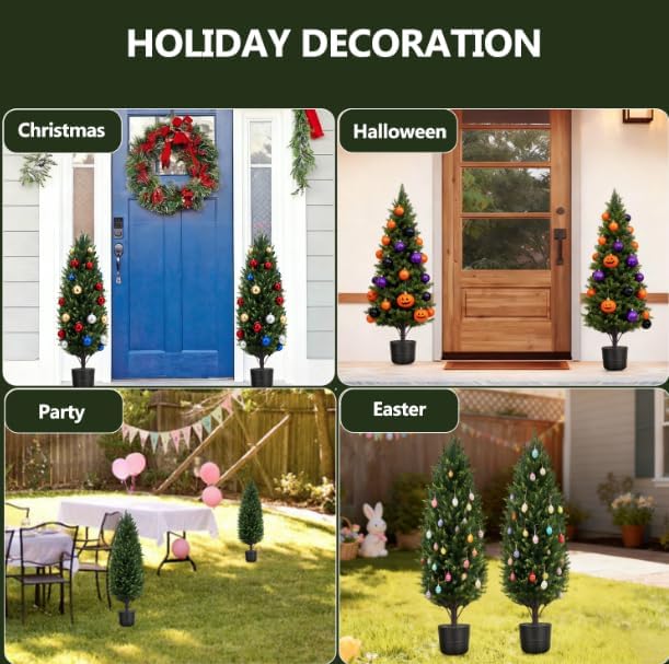 28 Inch Artificial Cedar Tree with Pot, Compact Faux Cypress Evergreen Topiary Plant for Indoor Corner, Living Room, Small Balcony & Entryway, Realistic Potted Fake Tree Accent