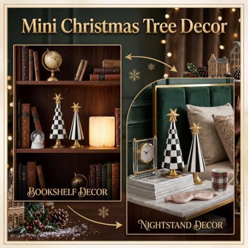 Chumia 2 Sets Christmas Tree Figurines with Star Black and White Decor