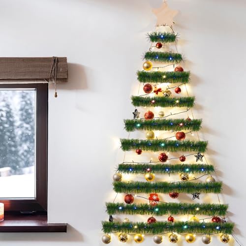 Hollowfly 60 Inch Wall Hanging Christmas Tree with Lights Xmas Wall Decor
